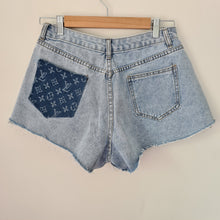 Load image into Gallery viewer, Vuitton Inspired Mochy Extreme Flared Denim Shorts
