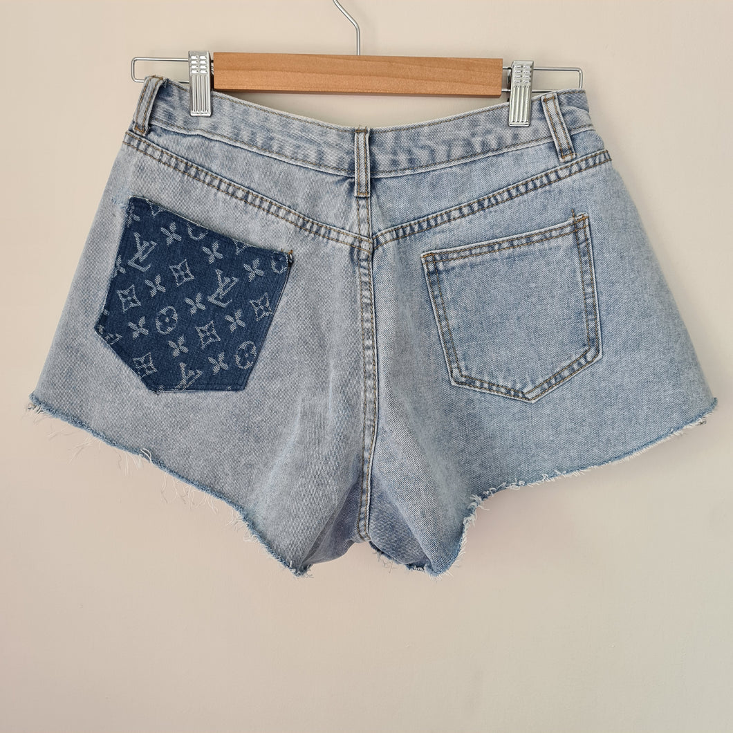 Vuitton Inspired Mochy Extreme Flared Denim Shorts