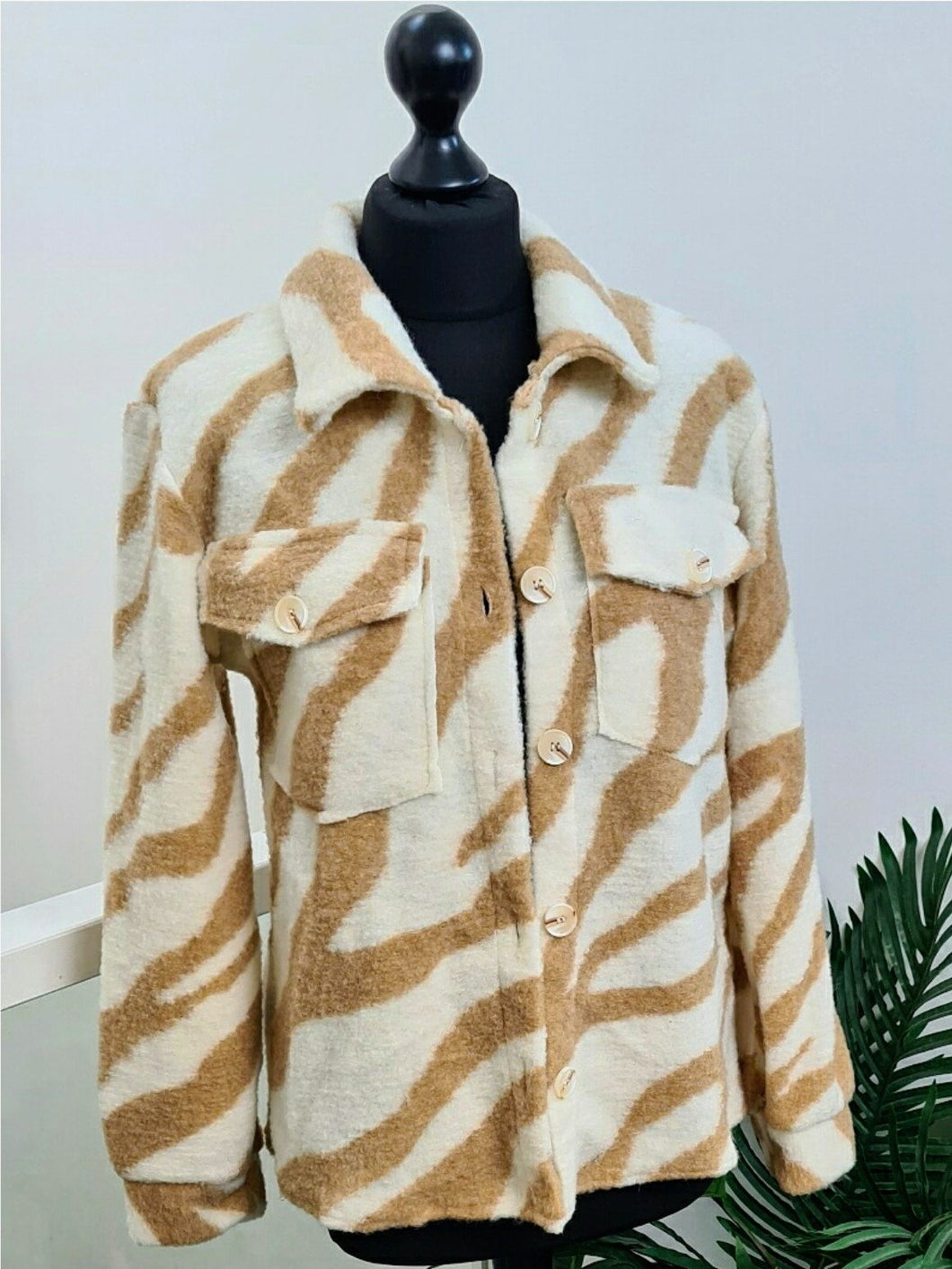 Camel White Short Zebra Print Shacket Best-selling Be Unique Fashion Boutique