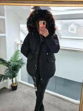 Load image into Gallery viewer, Faux Fur Lined Black Parka With faux Fur Hood Clearance Be Unique Fashion Boutique
