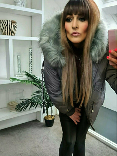 Grey Casual Padded Faux Fur Hood Parka Jacket Clearance Coats Be Unique Fashion Boutique