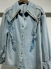 Load image into Gallery viewer, Pearl Diamante Denim Shirt Inspired Sleeve Cuff
