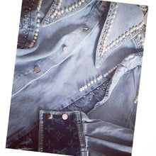 Load image into Gallery viewer, LV Pearl Diamante Denim Shirt Be Unique Handmade Range Be Unique Fashion Boutique
