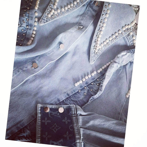 LV Pearl Diamante Denim Shirt Be Unique Handmade Range Be Unique Fashion Boutique