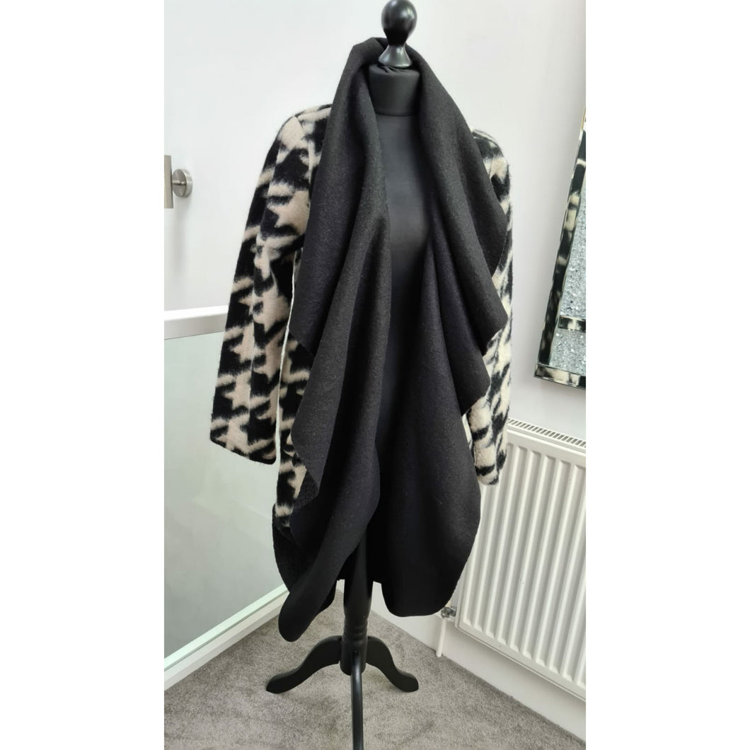 Made In Italy Dogtooth Woollen Finish Waterfall Coat Best-selling Be Unique Fashion Boutique