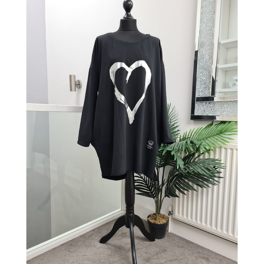 Made In Italy black silver heart motif sweater Best-selling Be Unique Fashion Boutique