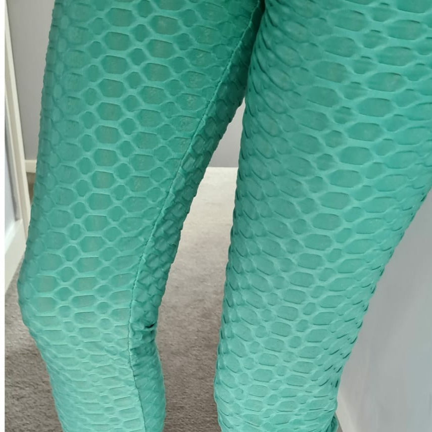 Sea Green Textured Ruched Bum Leggings - Be Unique Fashion Boutique