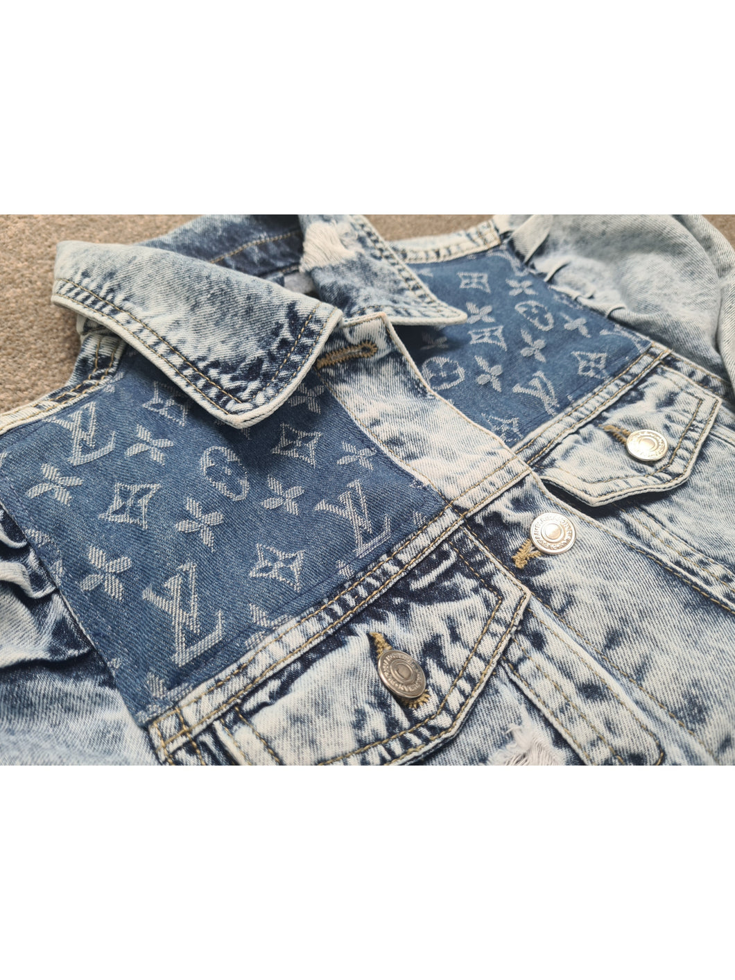 Vuitton Inspired Puff Sleeve Denim Jacket