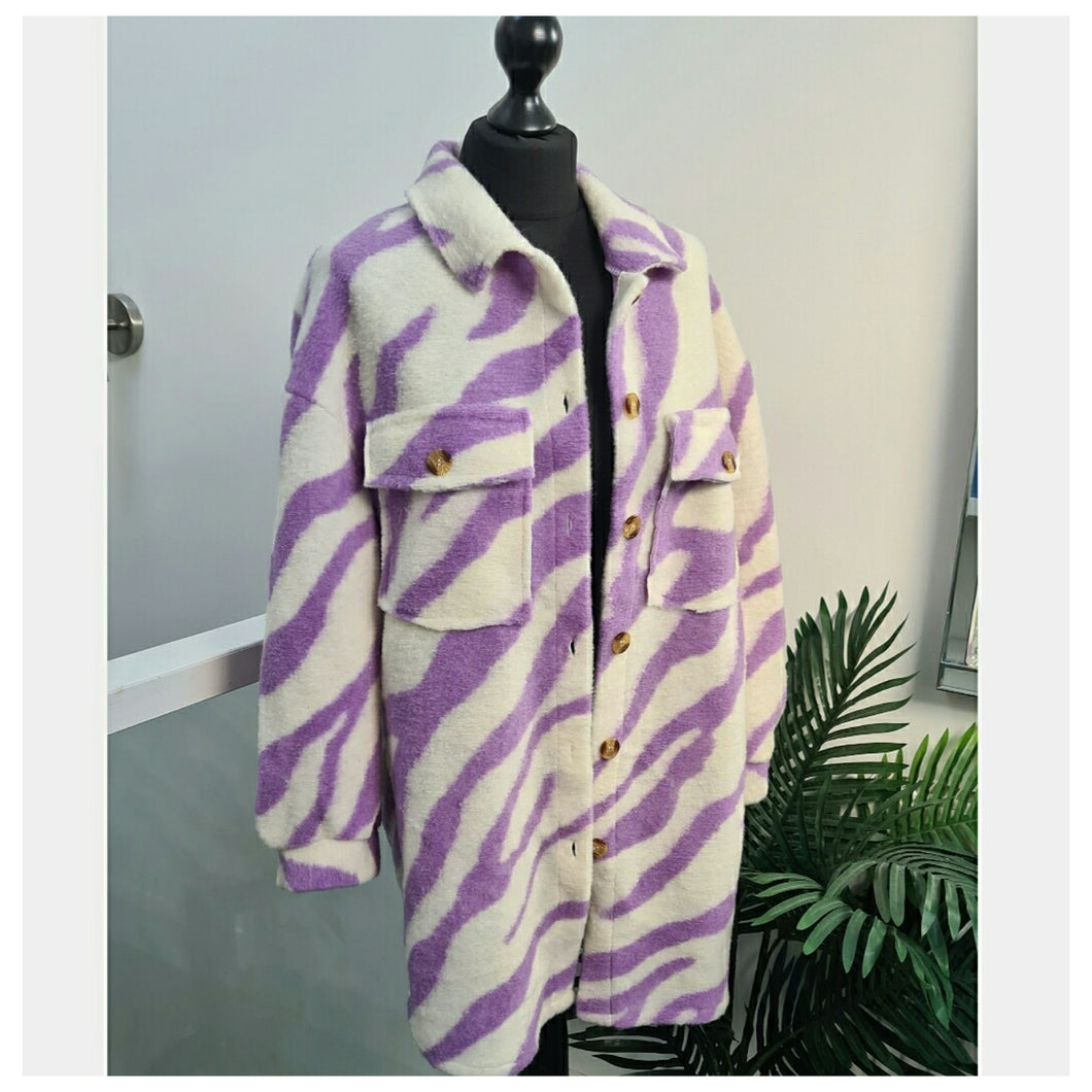 White Lilac Zebra Shacket - Be Unique Fashion Boutique