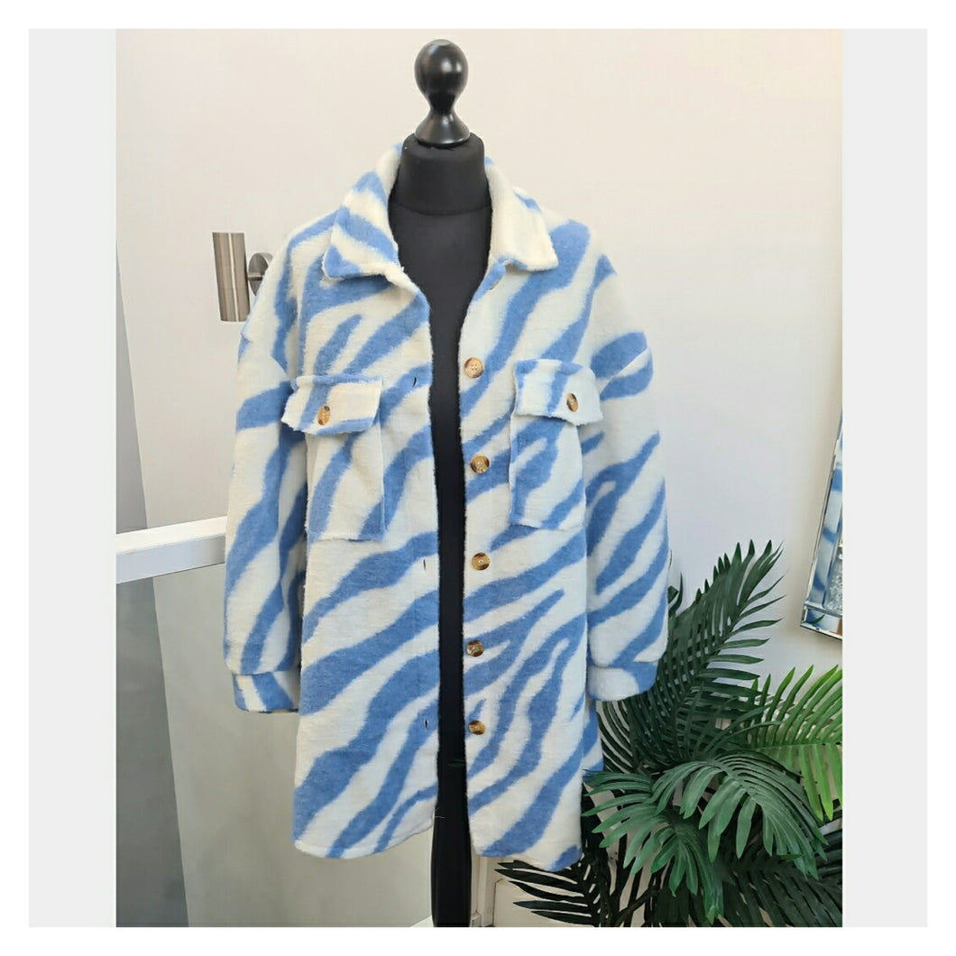 Sky Blue White Zebra Shacket - Be Unique Fashion Boutique